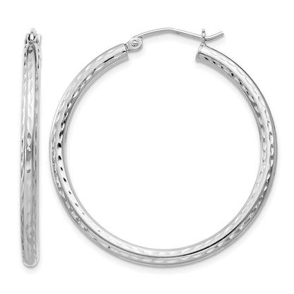 Sterling Silver Rhodium-plated 2.5mm Diamond-cut Hoop Earrings