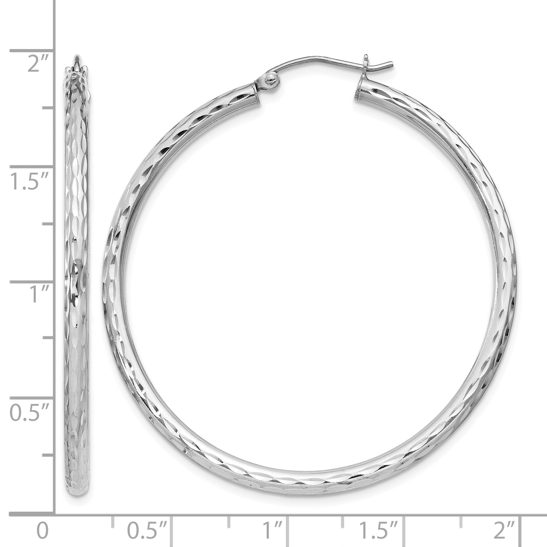 Sterling Silver Rhodium-plated 2.5mm Diamond-cut Hoop Earrings