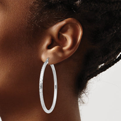 Sterling Silver Rhodium-plated 3.00mm Diamond-cut Hoop Earrings