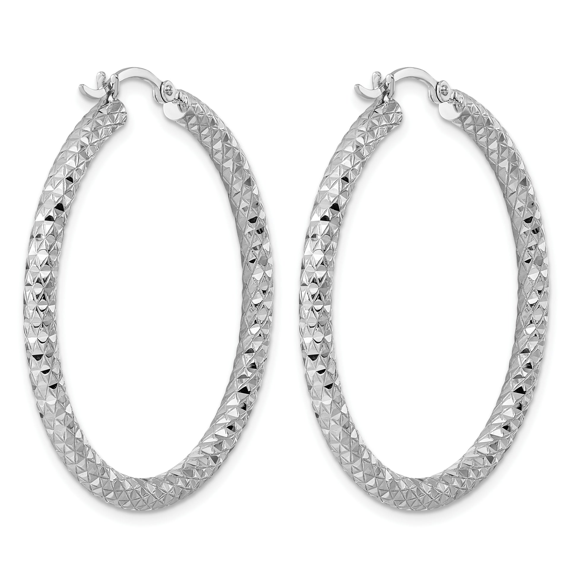 Sterling Silver Rhodium-plated 3.00mm Diamond-cut Hoop Earrings