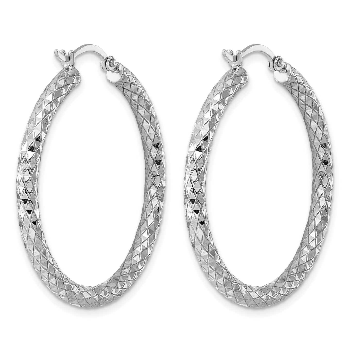 Sterling Silver Rhodium-plated 3.00mm Diamond-cut Hoop Earrings