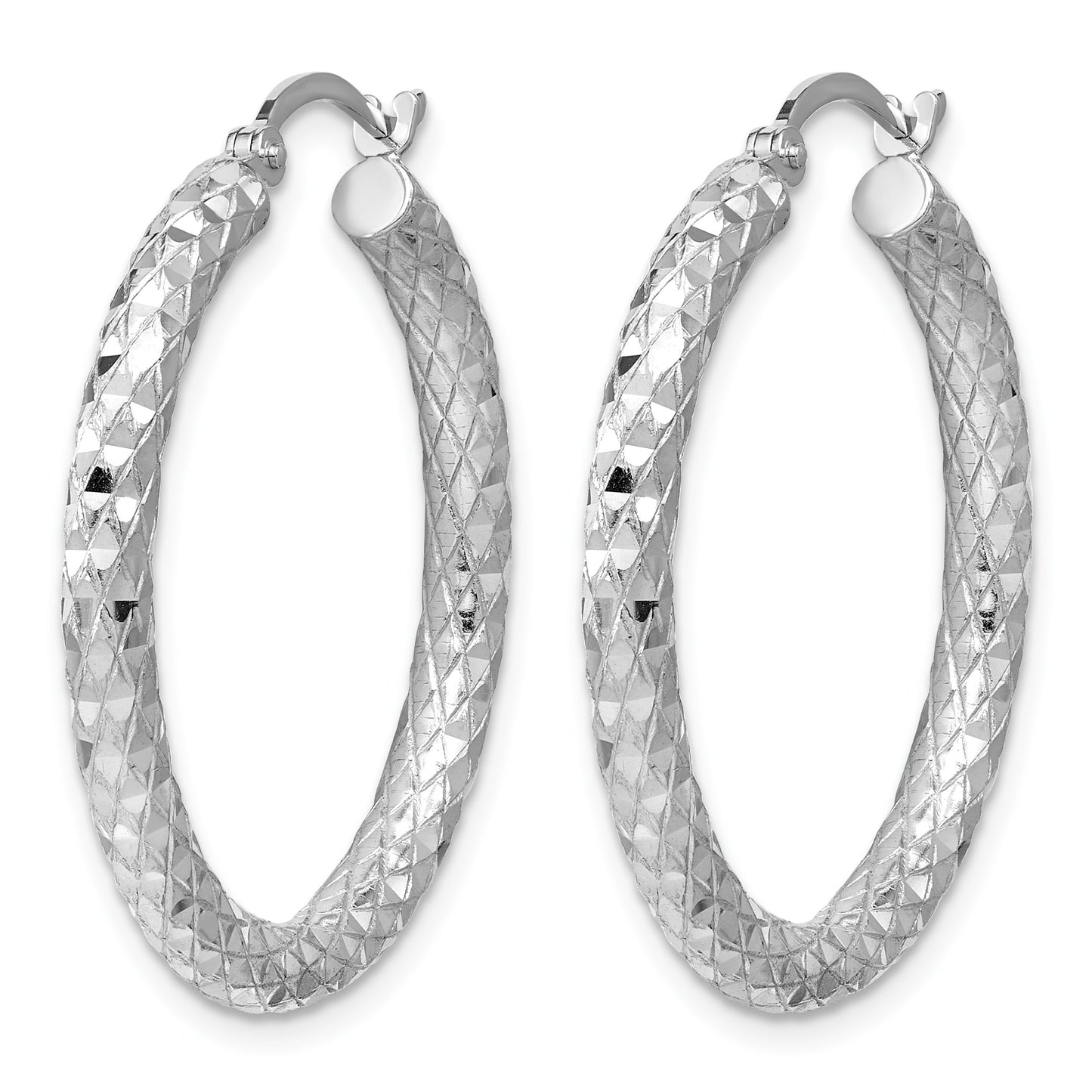 Sterling Silver Rhodium-plated 3.00mm Diamond-cut Hoop Earrings