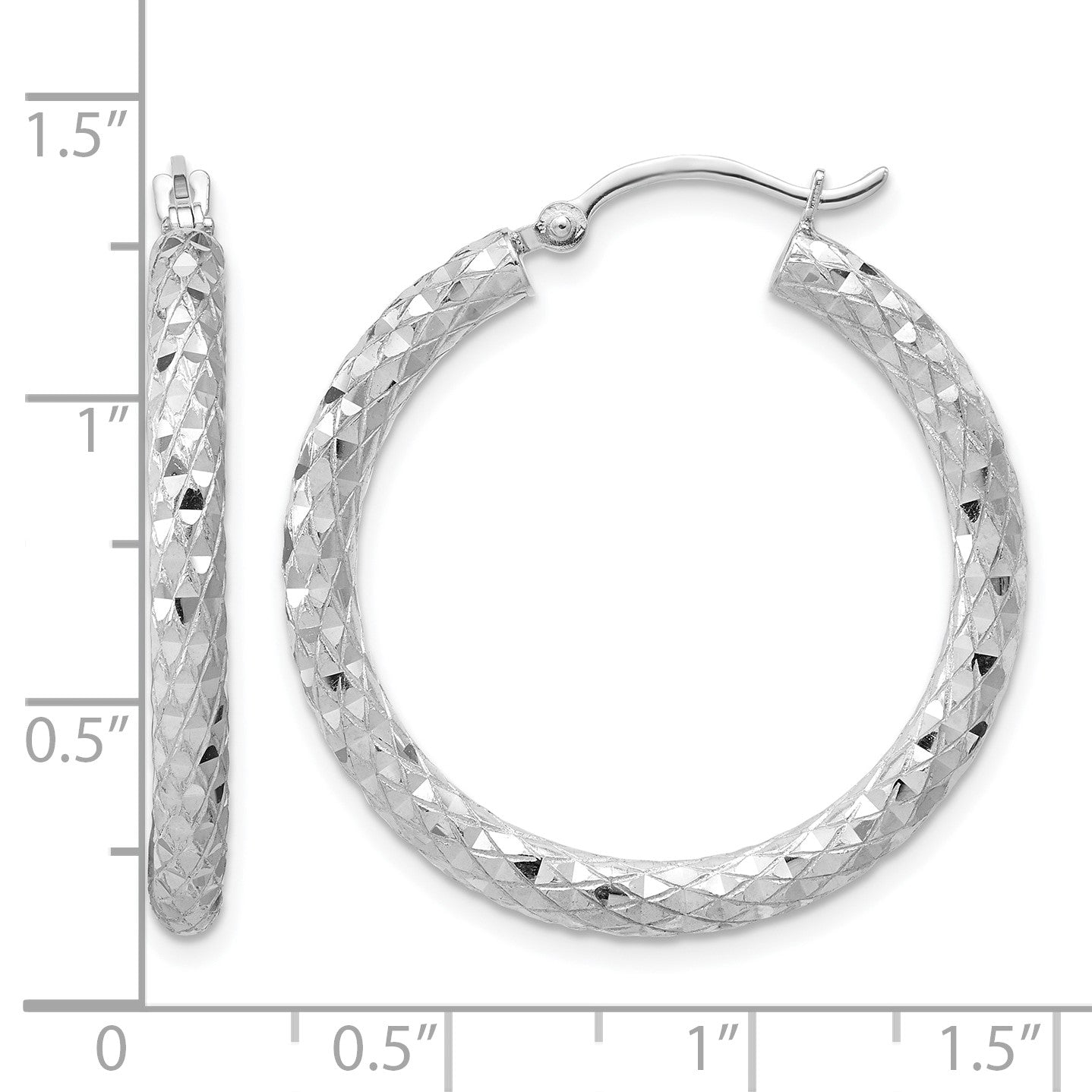 Sterling Silver Rhodium-plated 3.00mm Diamond-cut Hoop Earrings