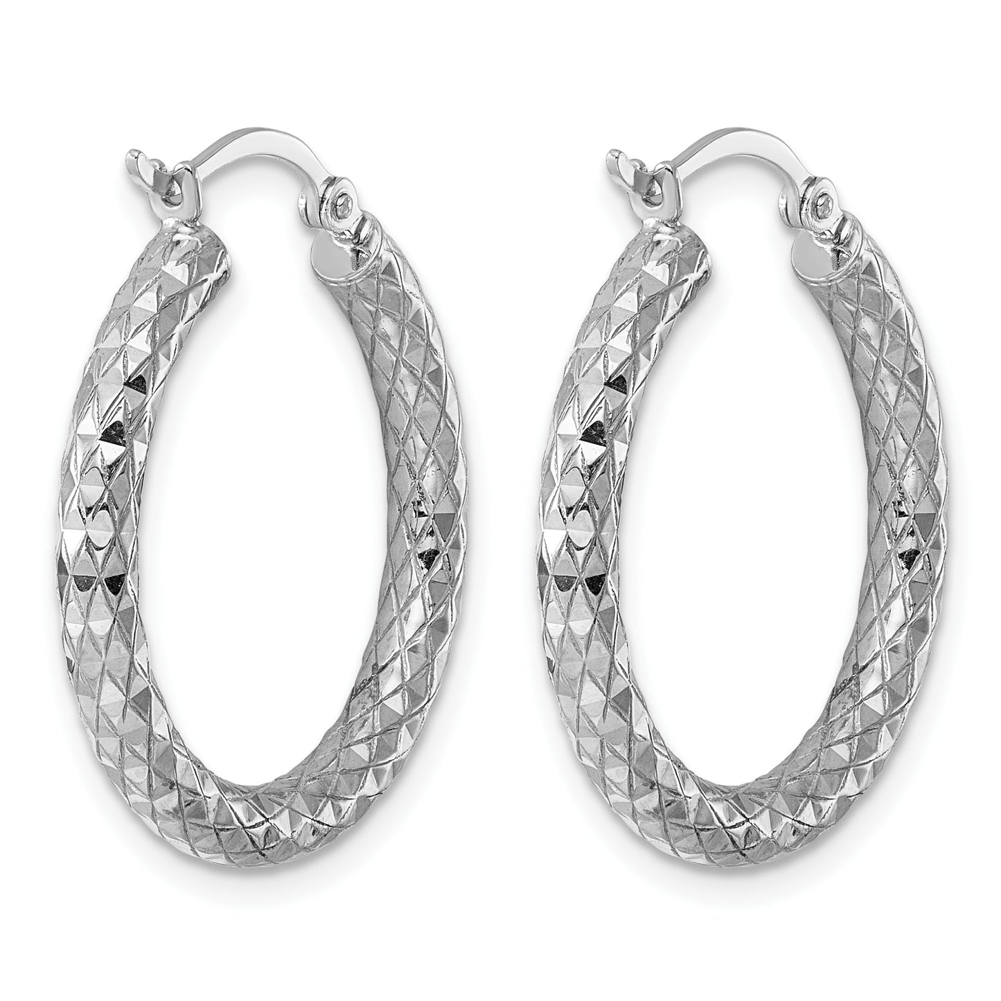 Sterling Silver Rhodium-plated 3.00mm Diamond-cut Hoop Earrings