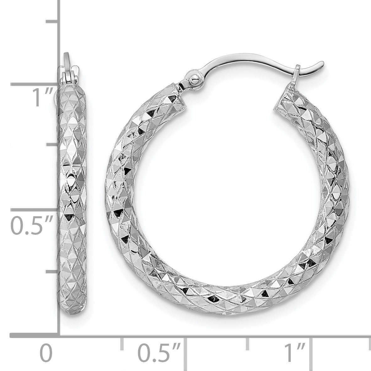 Sterling Silver Rhodium-plated 3.00mm Diamond-cut Hoop Earrings
