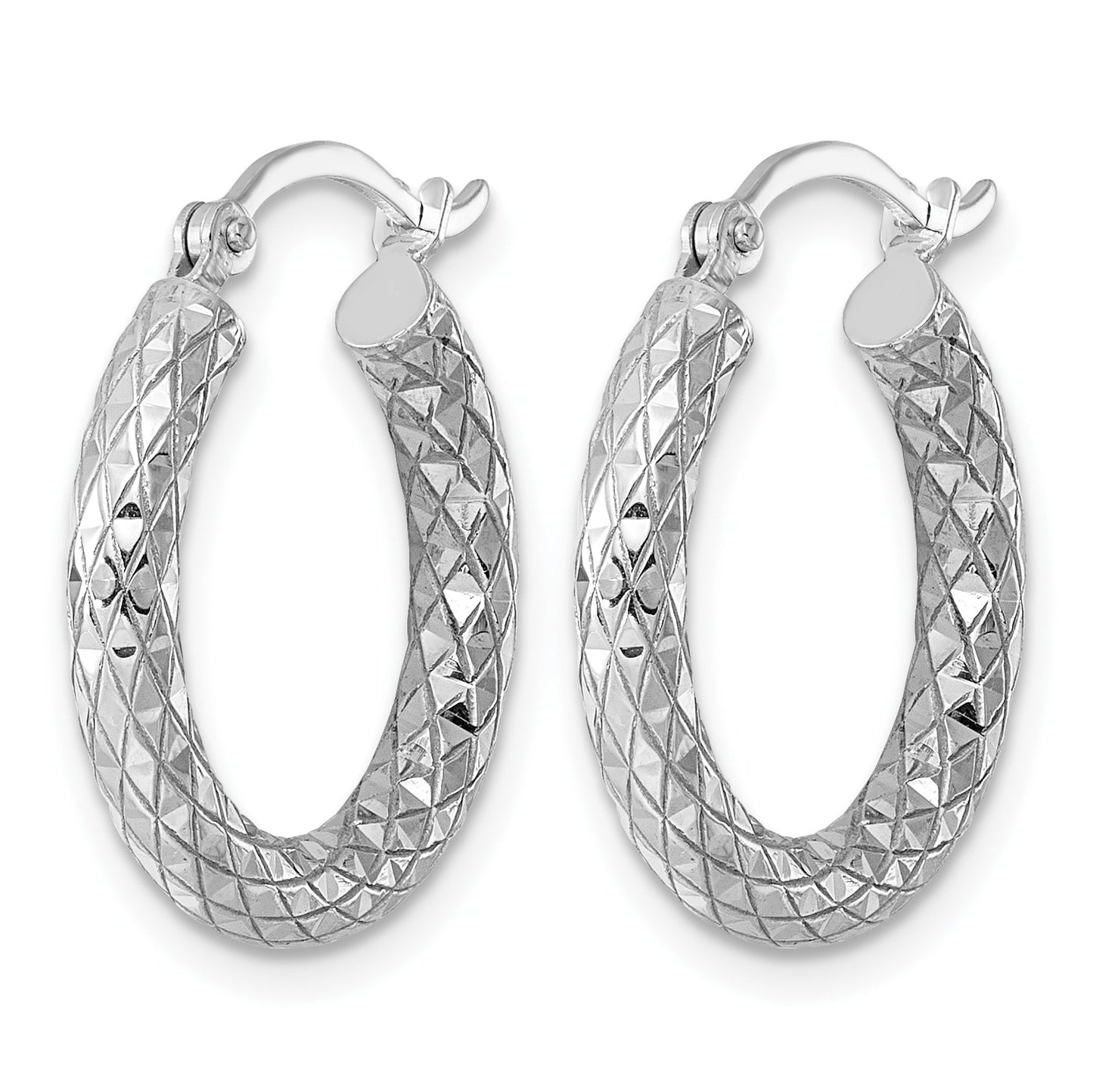 Sterling Silver Rhodium-plated 3.00mm Diamond-cut Hoop Earrings