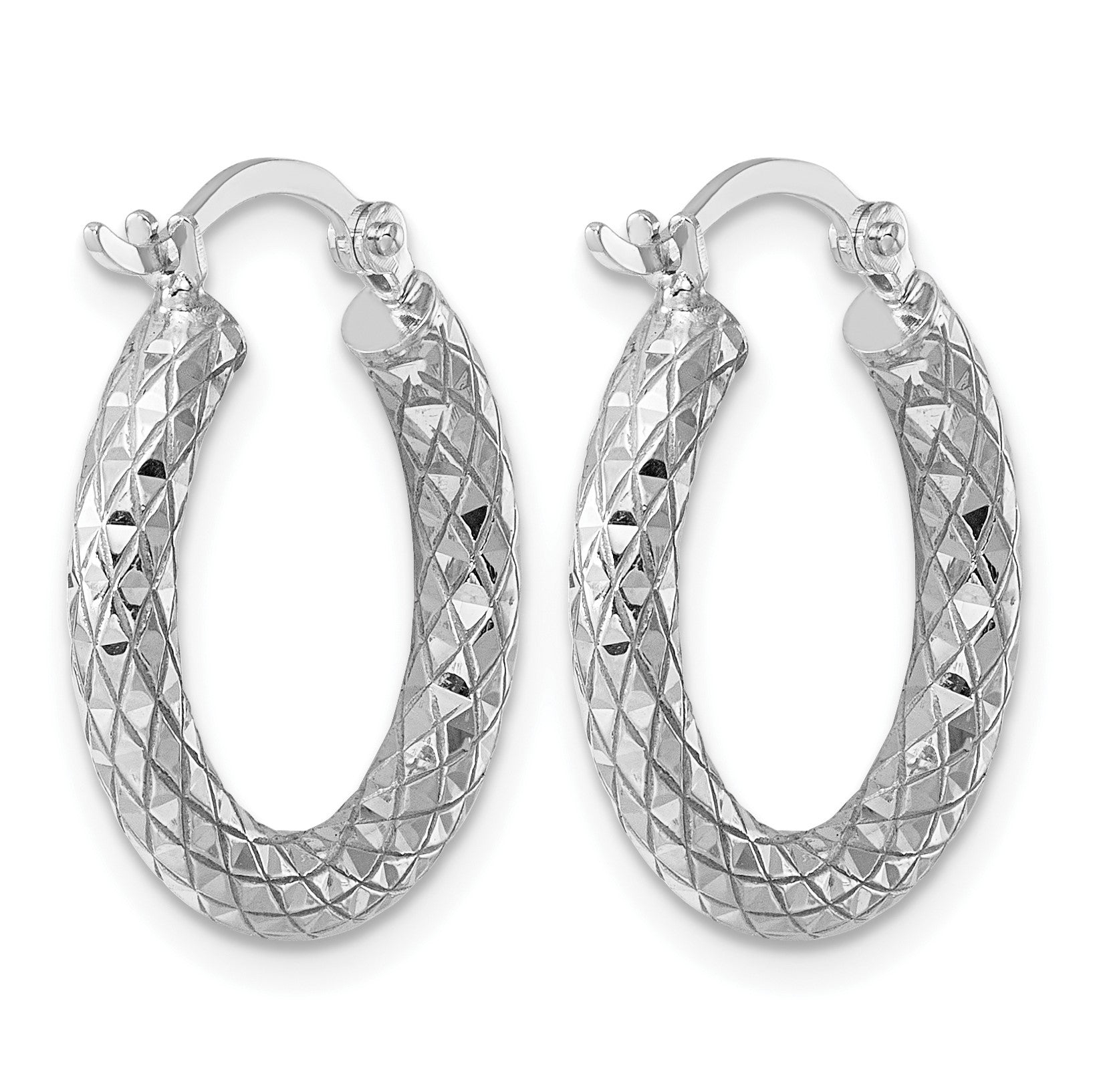 Sterling Silver Rhodium-plated 3.00mm Diamond-cut Hoop Earrings