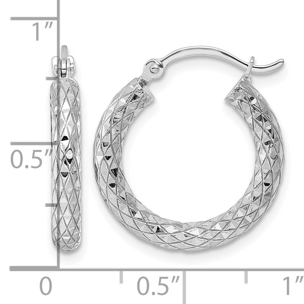 Sterling Silver Rhodium-plated 3.00mm Diamond-cut Hoop Earrings