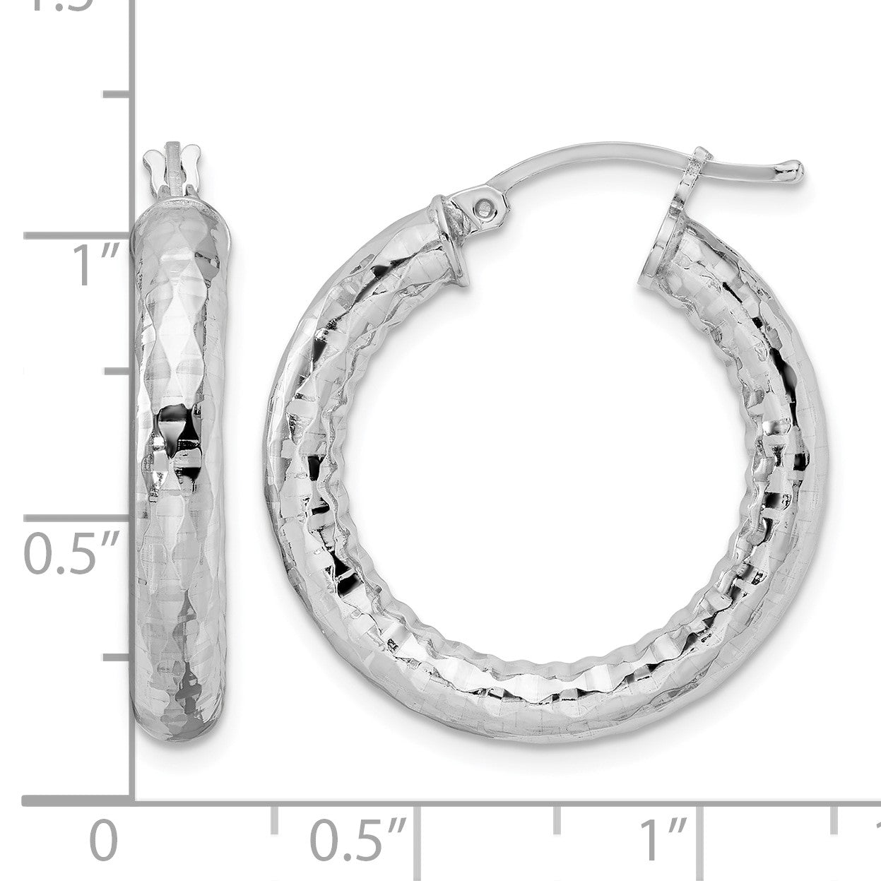 Sterling Silver Rhodium-plated 4.00mm Diamond-cut Hoop Earrings
