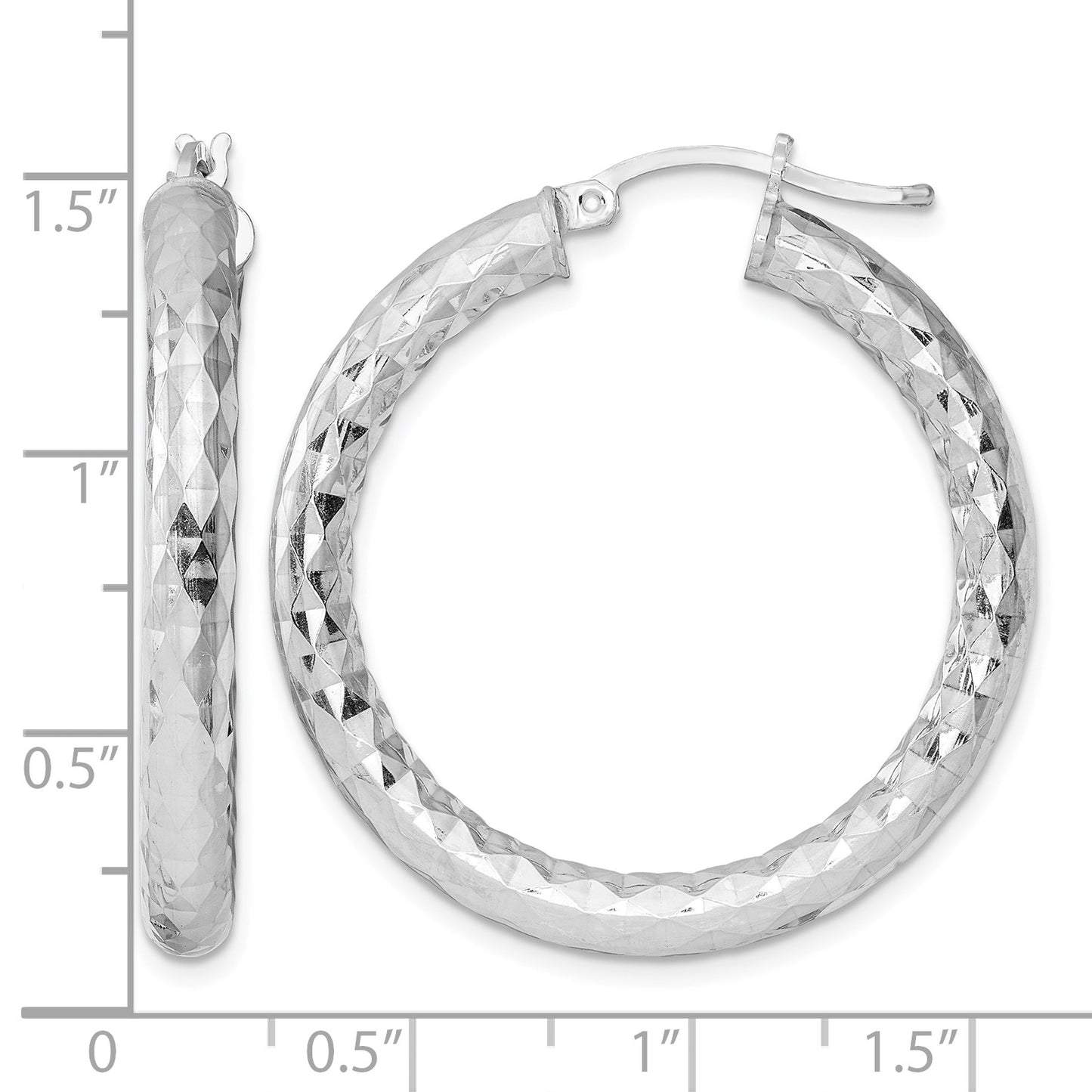 Sterling Silver Rhodium-plated 4.00mm Diamond-cut Hoop Earrings