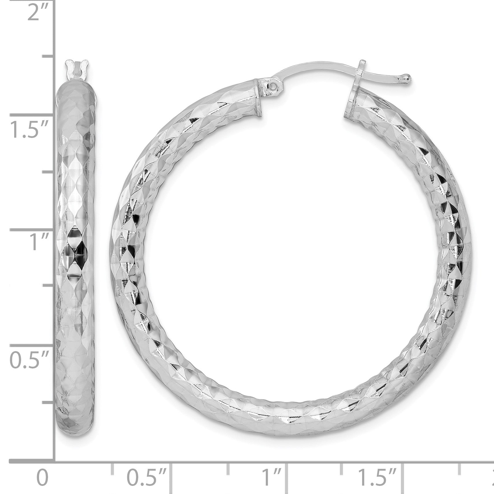 Sterling Silver Rhodium-plated 4.00mm Diamond-cut Hoop Earrings