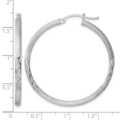Sterling Silver Rhod-plated 2.5mm Polished/Satin Diamond-cut Hoop Earrings