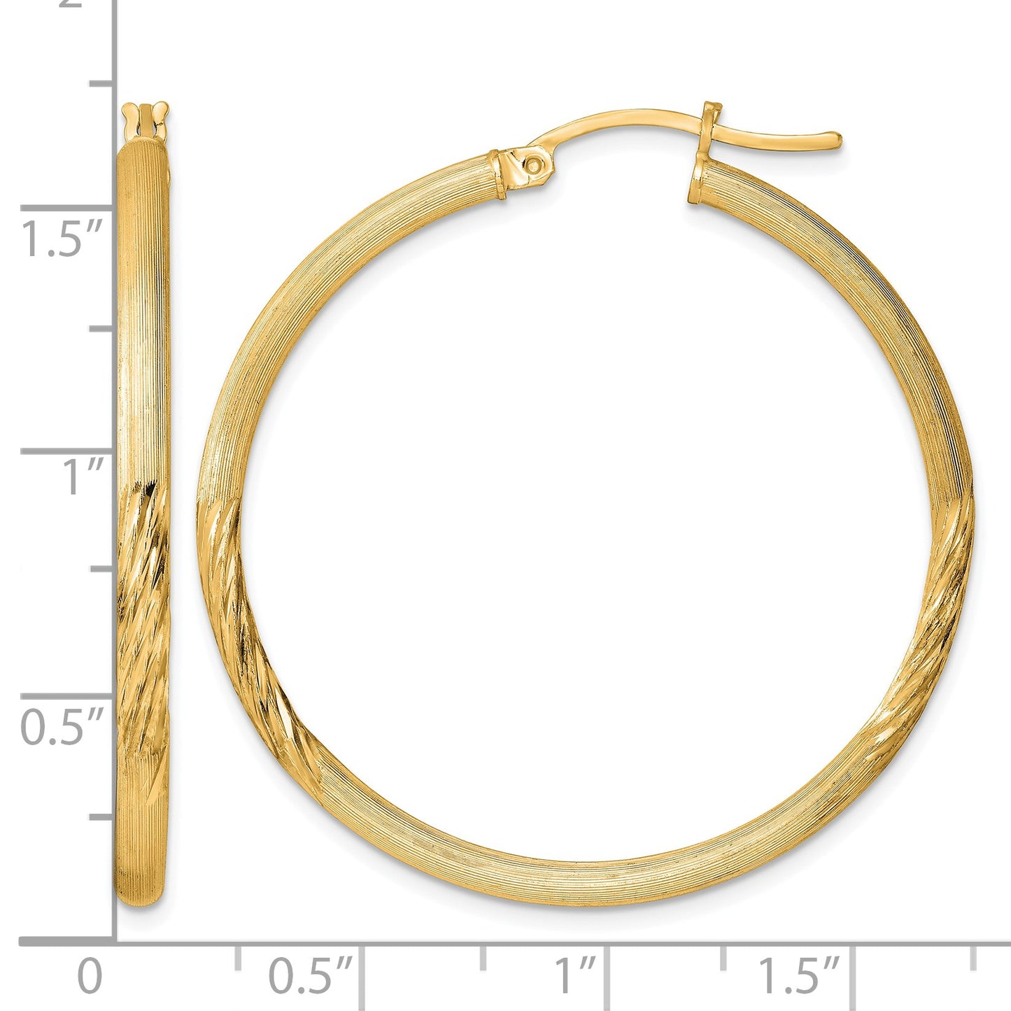 Sterling Silver Flash Gold-plated 2.5mm Polished/Satin D/C Hoop Earrings