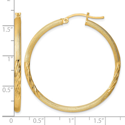 Sterling Silver Flash Gold-plated 2.5mm Polished/Satin D/C Hoop Earrings