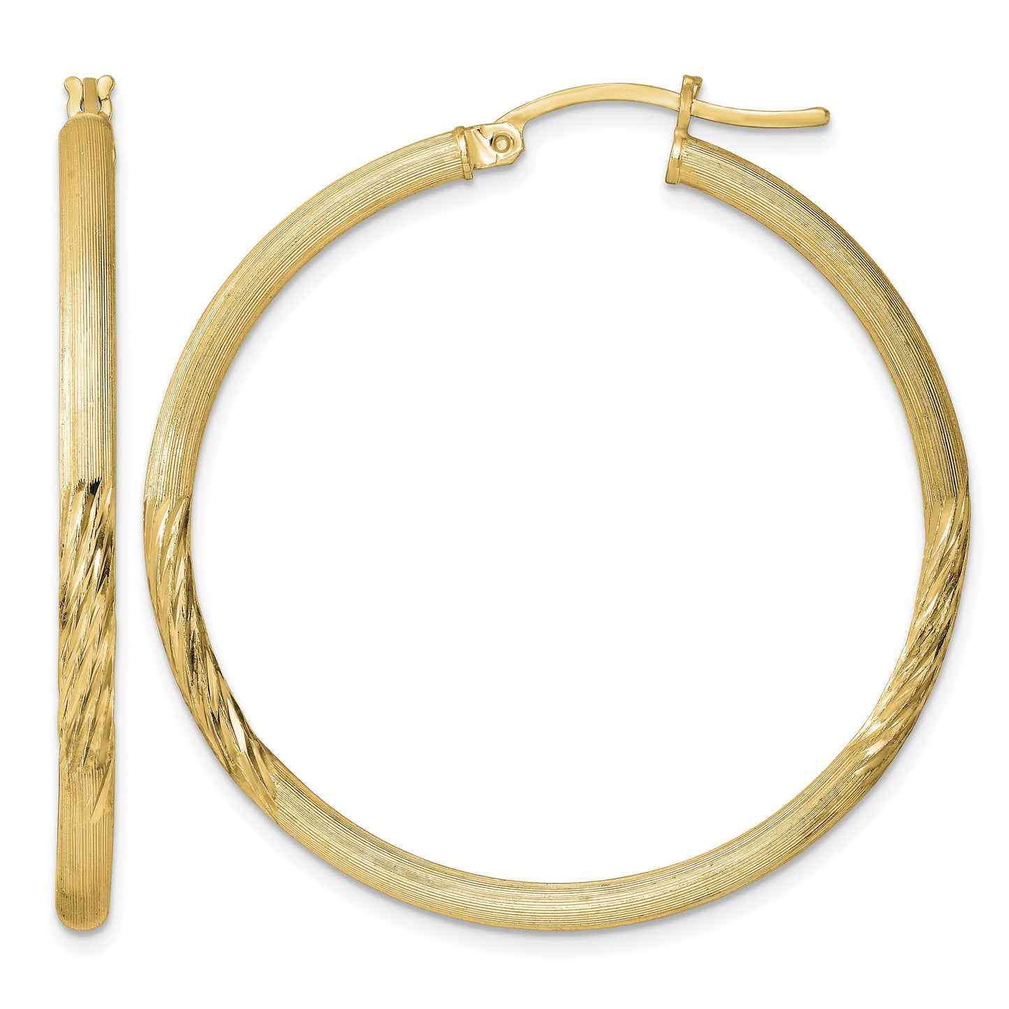 Sterling Silver Flash Gold-plated 2.5mm Polished/Satin D/C Hoop Earrings