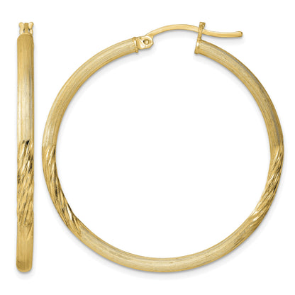 Sterling Silver Flash Gold-plated 2.5mm Polished/Satin D/C Hoop Earrings
