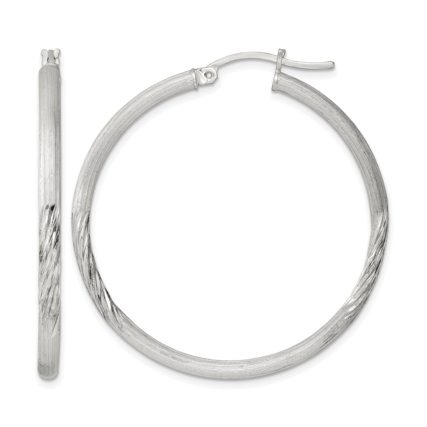Sterling Silver 2.5mm Polished/Satin D/C Hoop Earrings
