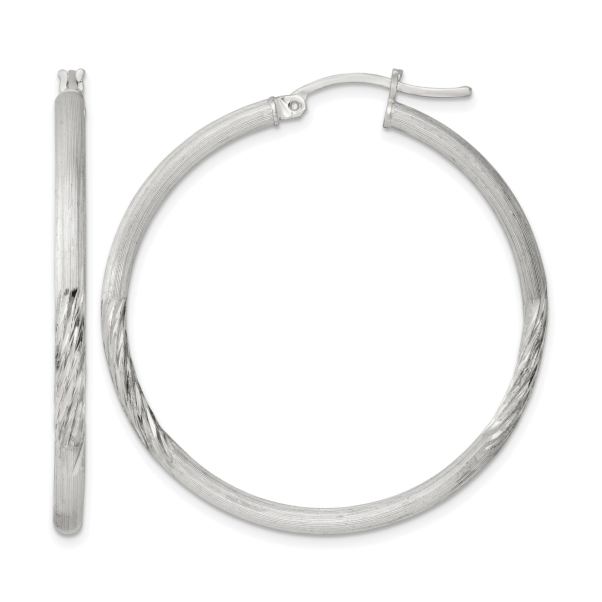 Sterling Silver 2.5mm Polished/Satin D/C Hoop Earrings