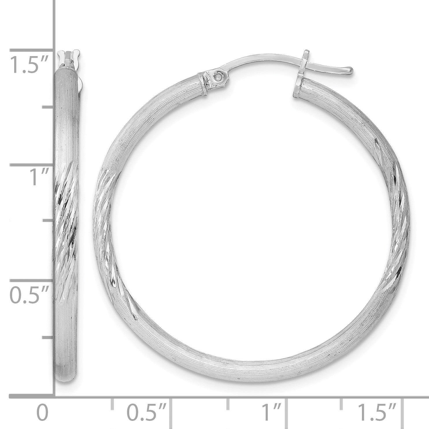 Sterling Silver Rhod-plated 2.5mm Polished/Satin Diamond-cut Hoop Earrings