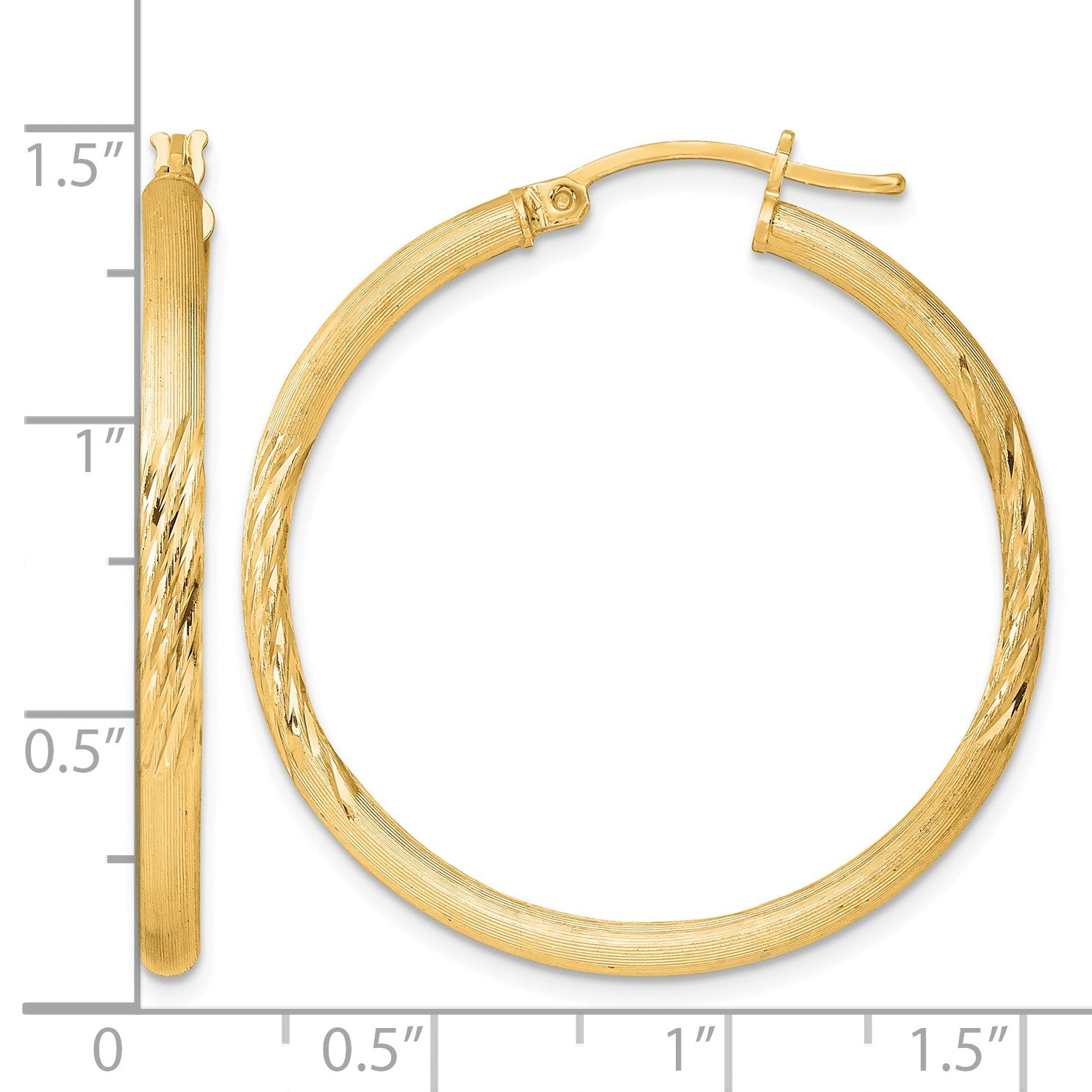 Sterling Silver Flash Gold-plated 2.5mm Polished/Satin D/C Hoop Earrings
