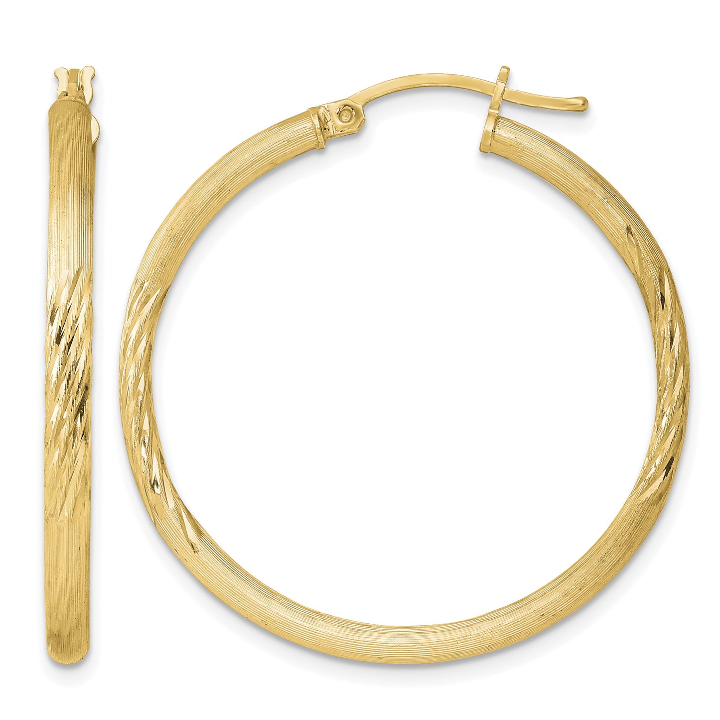Sterling Silver Flash Gold-plated 2.5mm Polished/Satin D/C Hoop Earrings