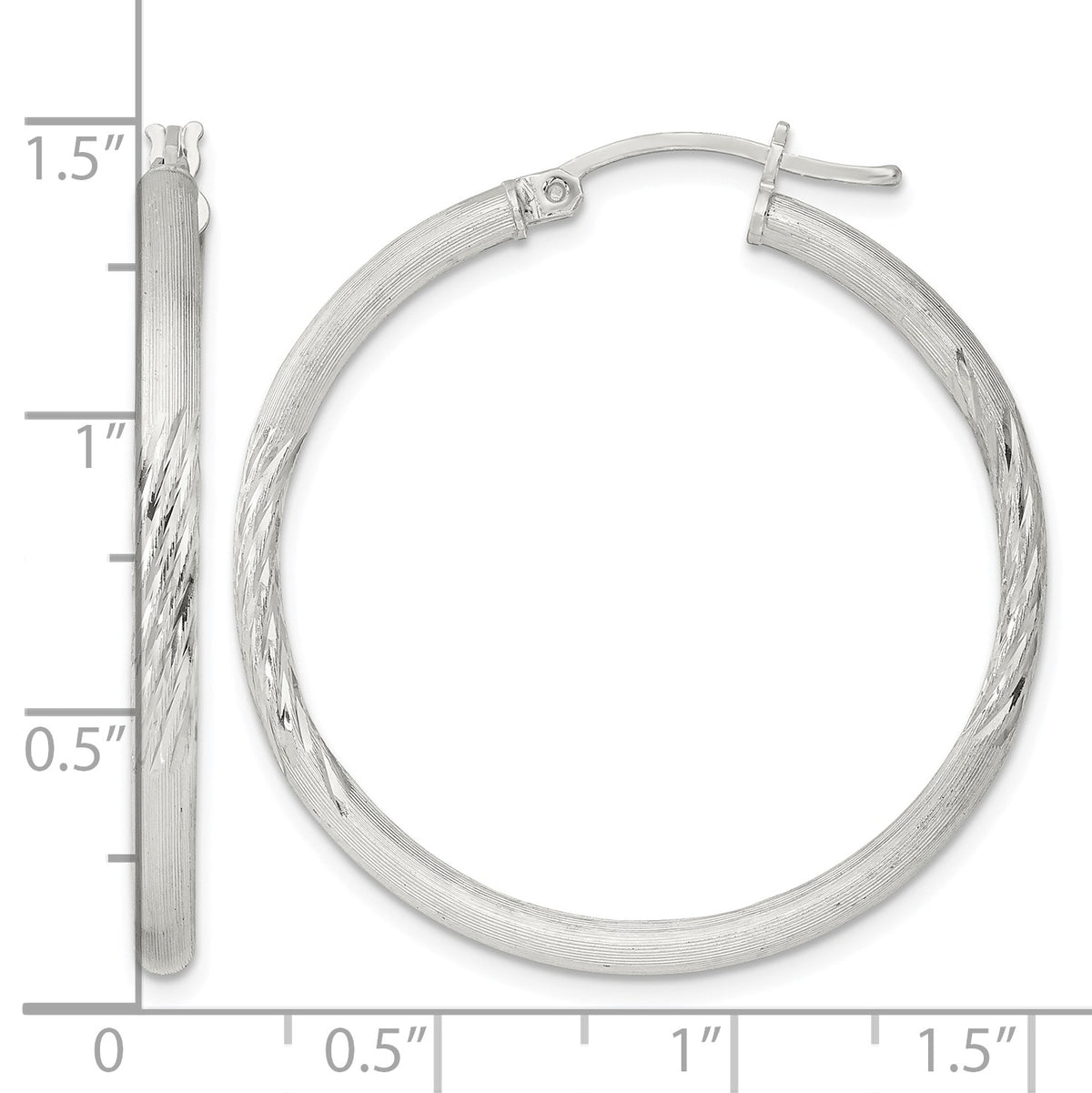 Sterling Silver 2.5mm Polished/Satin D/C Hoop Earrings