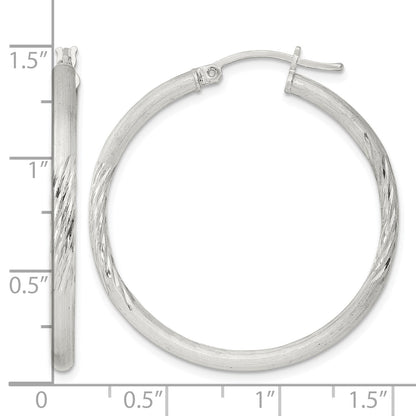 Sterling Silver 2.5mm Polished/Satin D/C Hoop Earrings