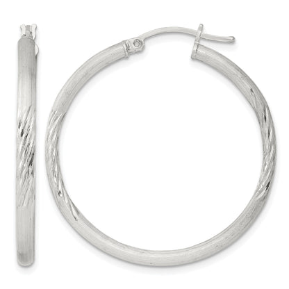 Sterling Silver 2.5mm Polished/Satin D/C Hoop Earrings
