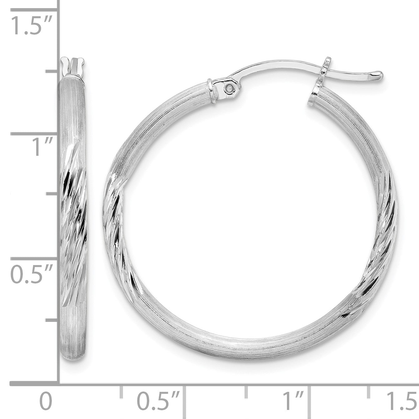 Sterling Silver Rhod-plated 2.5mm Polished/Satin Diamond-cut Hoop Earrings