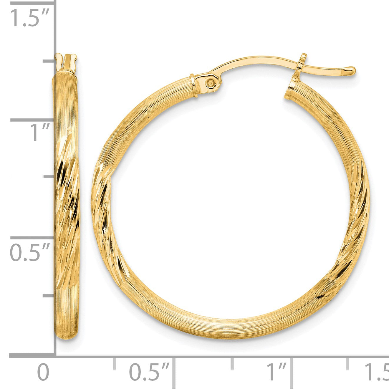 Sterling Silver Flash Gold-plated 2.5mm Polished/Satin D/C Hoop Earrings