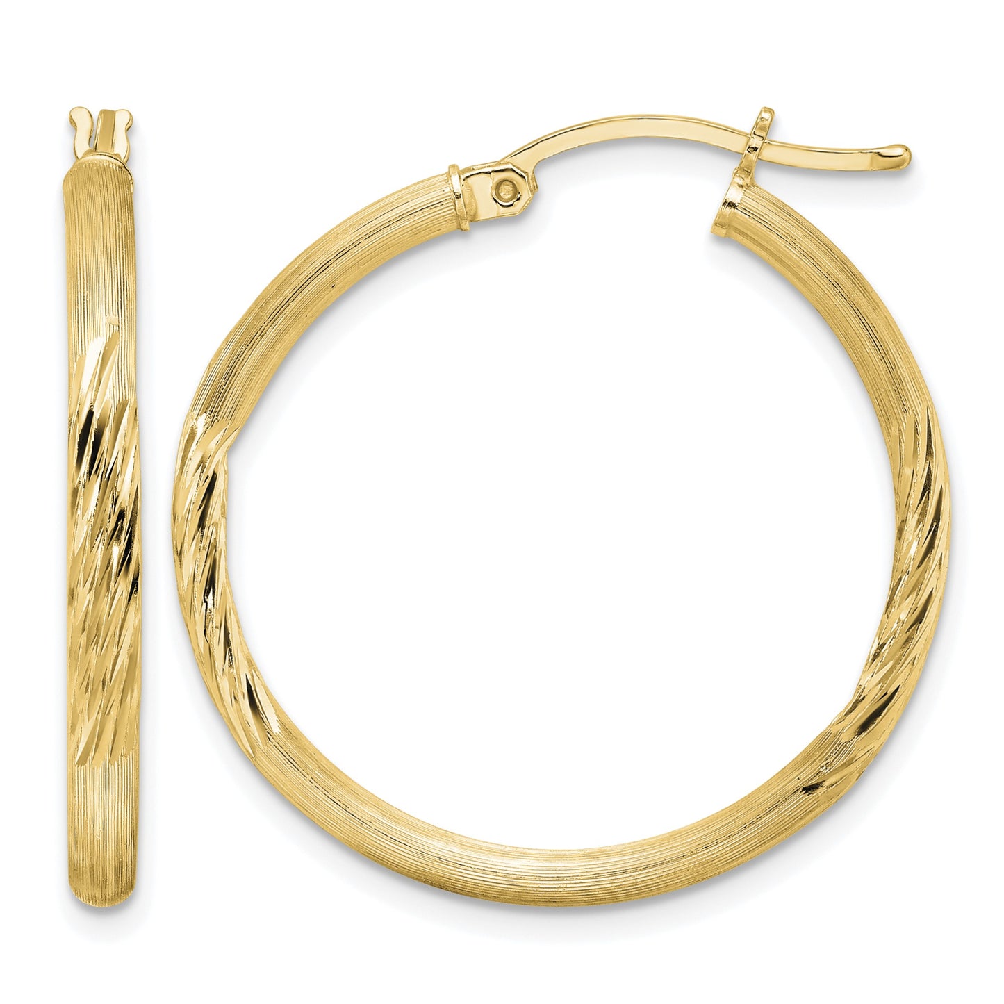 Sterling Silver Flash Gold-plated 2.5mm Polished/Satin D/C Hoop Earrings