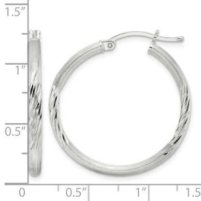 Sterling Silver 2.5mm Polished/Satin D/C Hoop Earrings