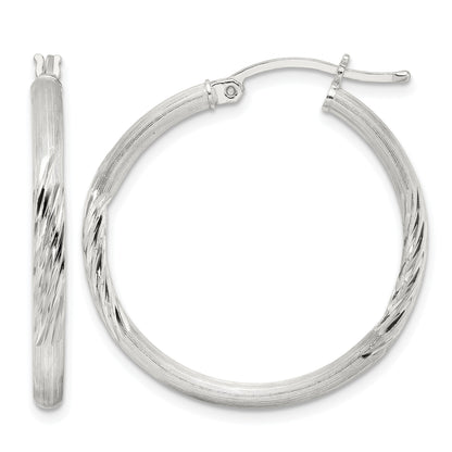 Sterling Silver 2.5mm Polished/Satin D/C Hoop Earrings