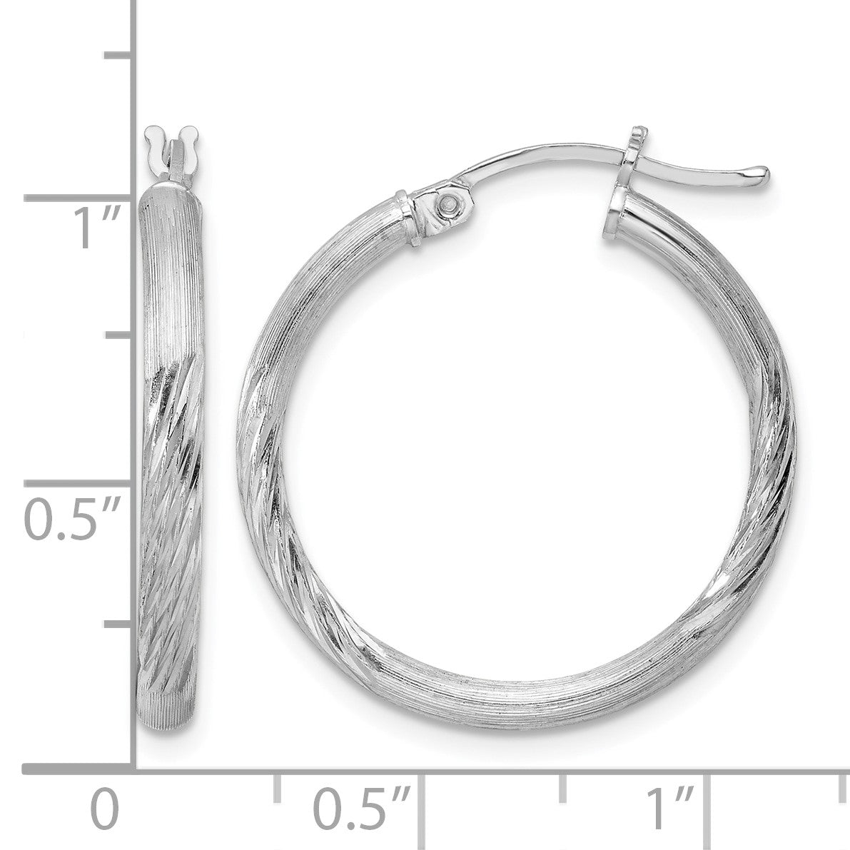 Sterling Silver Rhod-plated 2.5mm Polished/Satin Diamond-cut Hoop Earrings