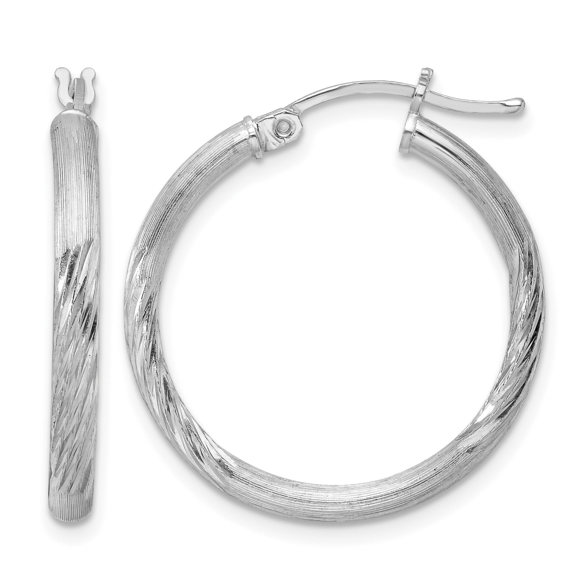 Sterling Silver Rhod-plated 2.5mm Polished/Satin Diamond-cut Hoop Earrings