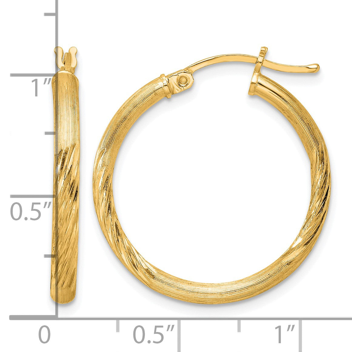 Sterling Silver Flash Gold-plated 2.5mm Polished/Satin D/C Hoop Earrings