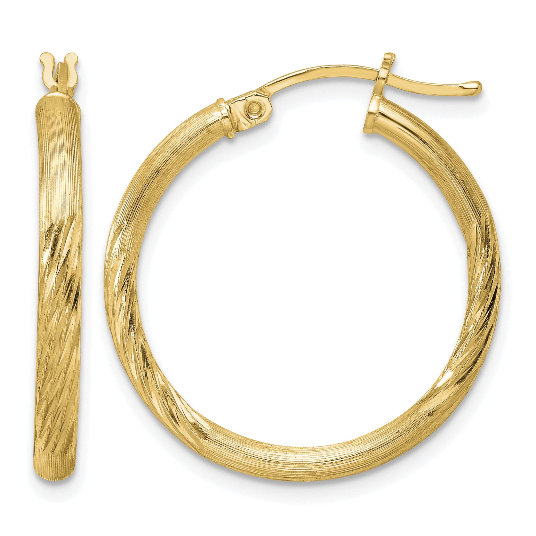 Sterling Silver Flash Gold-plated 2.5mm Polished/Satin D/C Hoop Earrings
