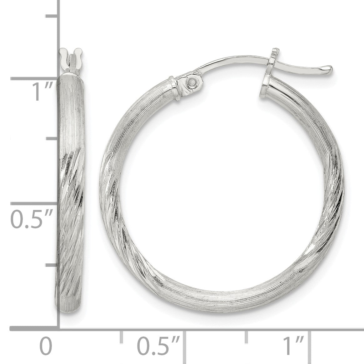 Sterling Silver 2.5mm Polished/Satin D/C Hoop Earrings