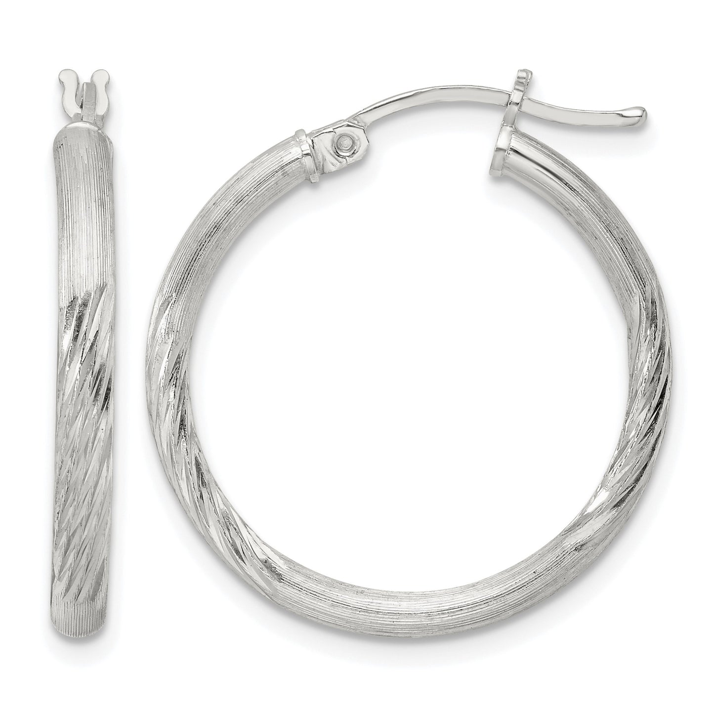 Sterling Silver 2.5mm Polished/Satin D/C Hoop Earrings