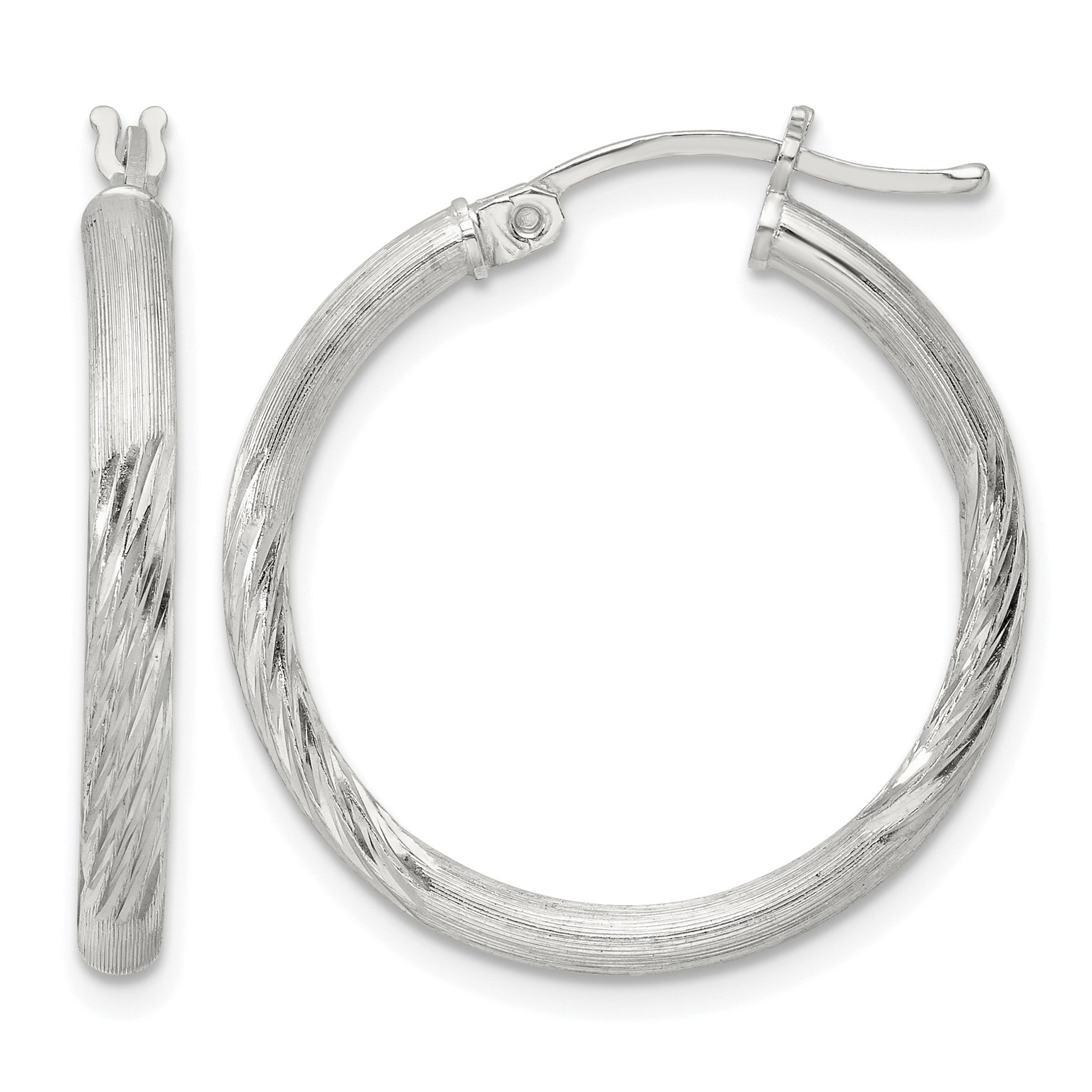 Sterling Silver 2.5mm Polished/Satin D/C Hoop Earrings