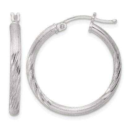 Sterling Silver 2.5mm Polished/Satin D/C Hoop Earrings