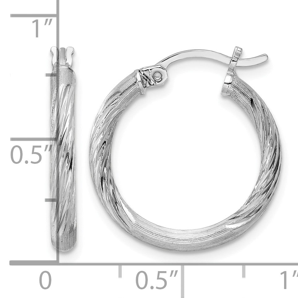 Sterling Silver Rhod-plated 2.5mm Polished/Satin Diamond-cut Hoop Earrings