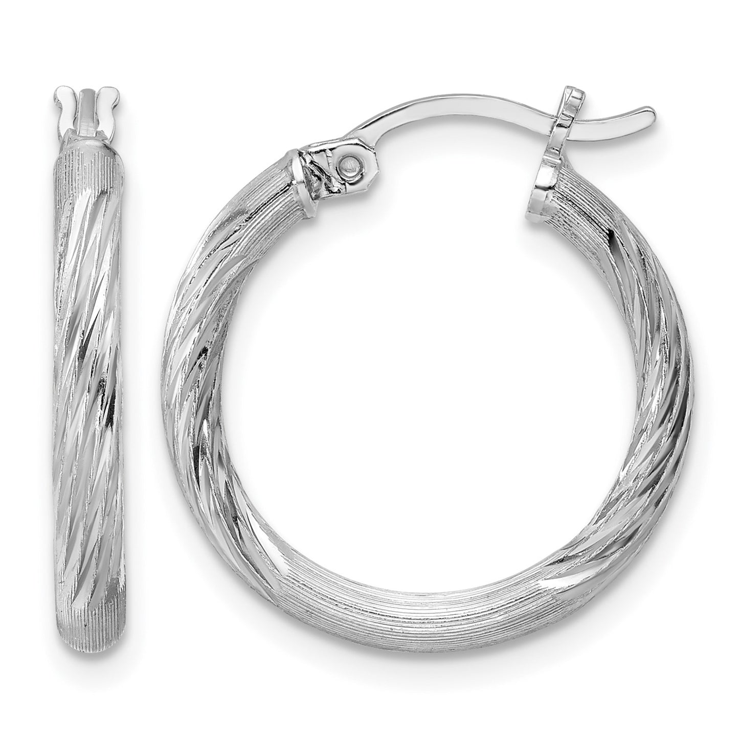 Sterling Silver Rhod-plated 2.5mm Polished/Satin Diamond-cut Hoop Earrings