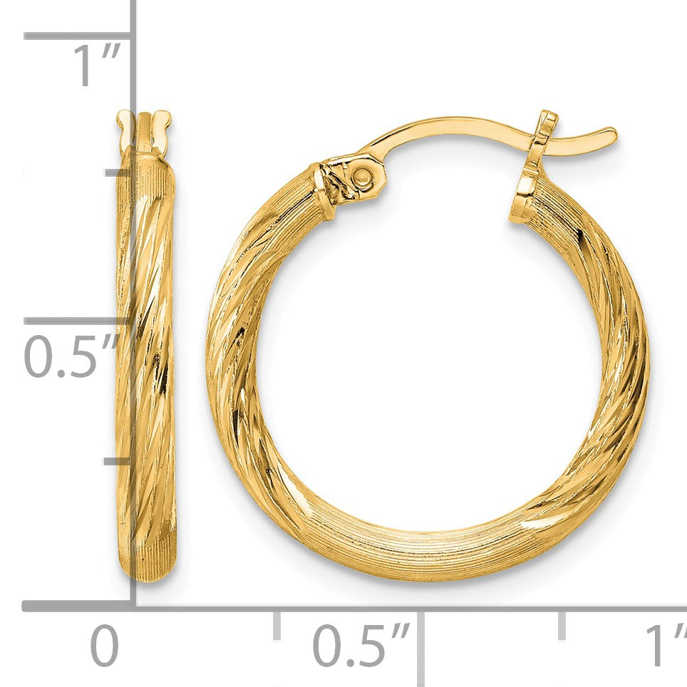 Sterling Silver Flash Gold-plated 2.5mm Polished/Satin D/C Hoop Earrings
