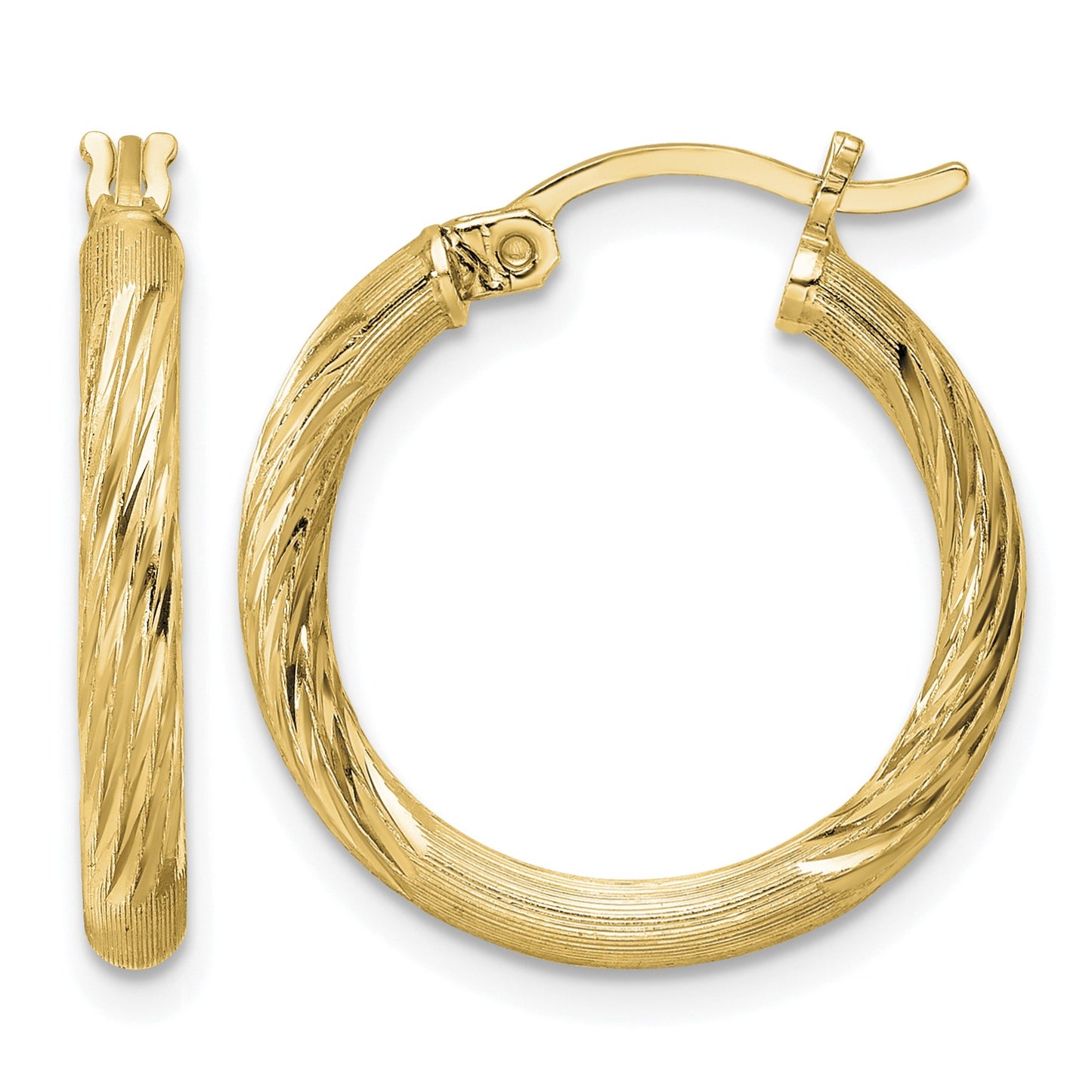Sterling Silver Flash Gold-plated 2.5mm Polished/Satin D/C Hoop Earrings