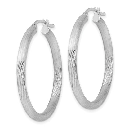 Sterling Silver Rhodium-plated 3mm Polished/Satin Diamond-cut Hoop Earrings
