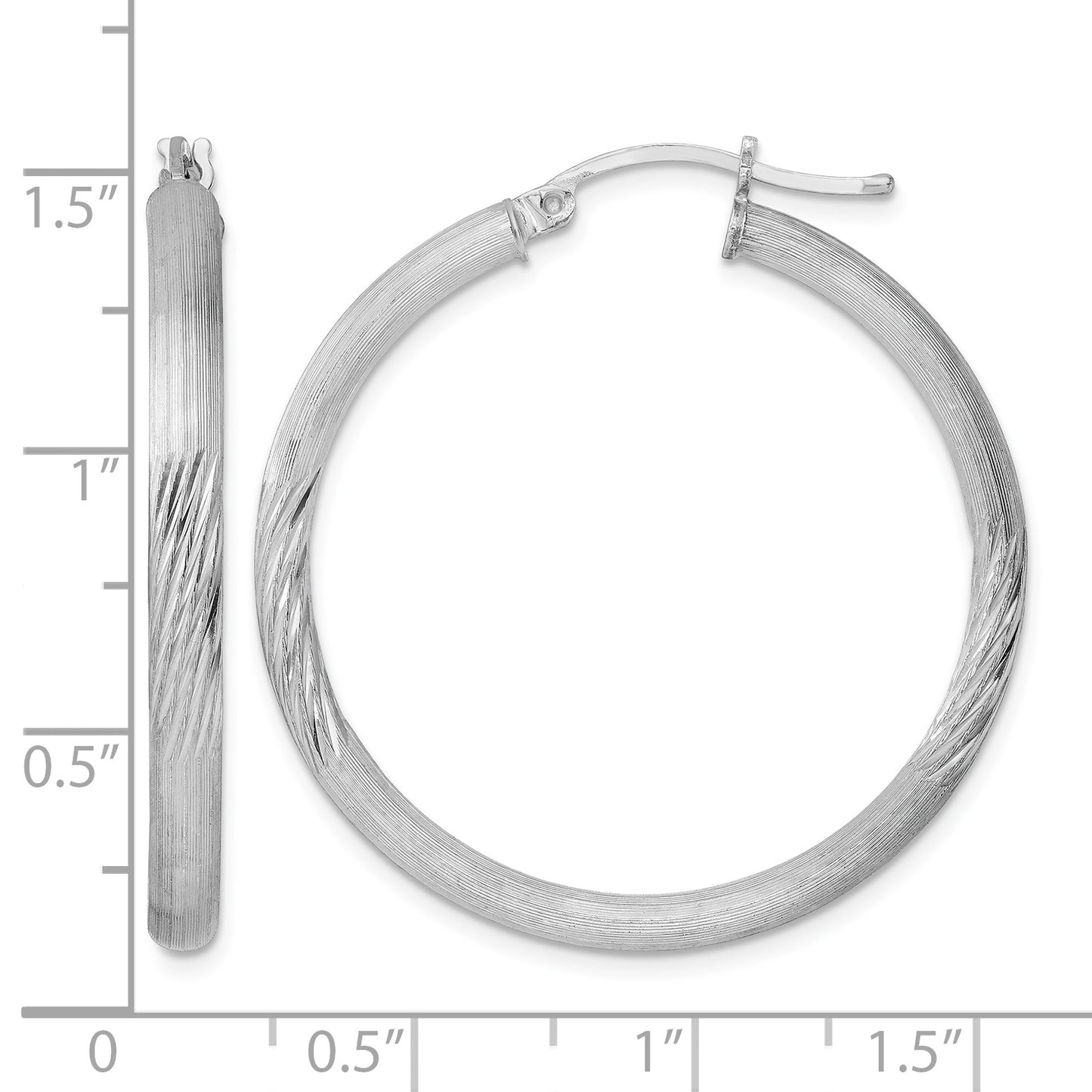 Sterling Silver Rhodium-plated 3mm Polished/Satin Diamond-cut Hoop Earrings