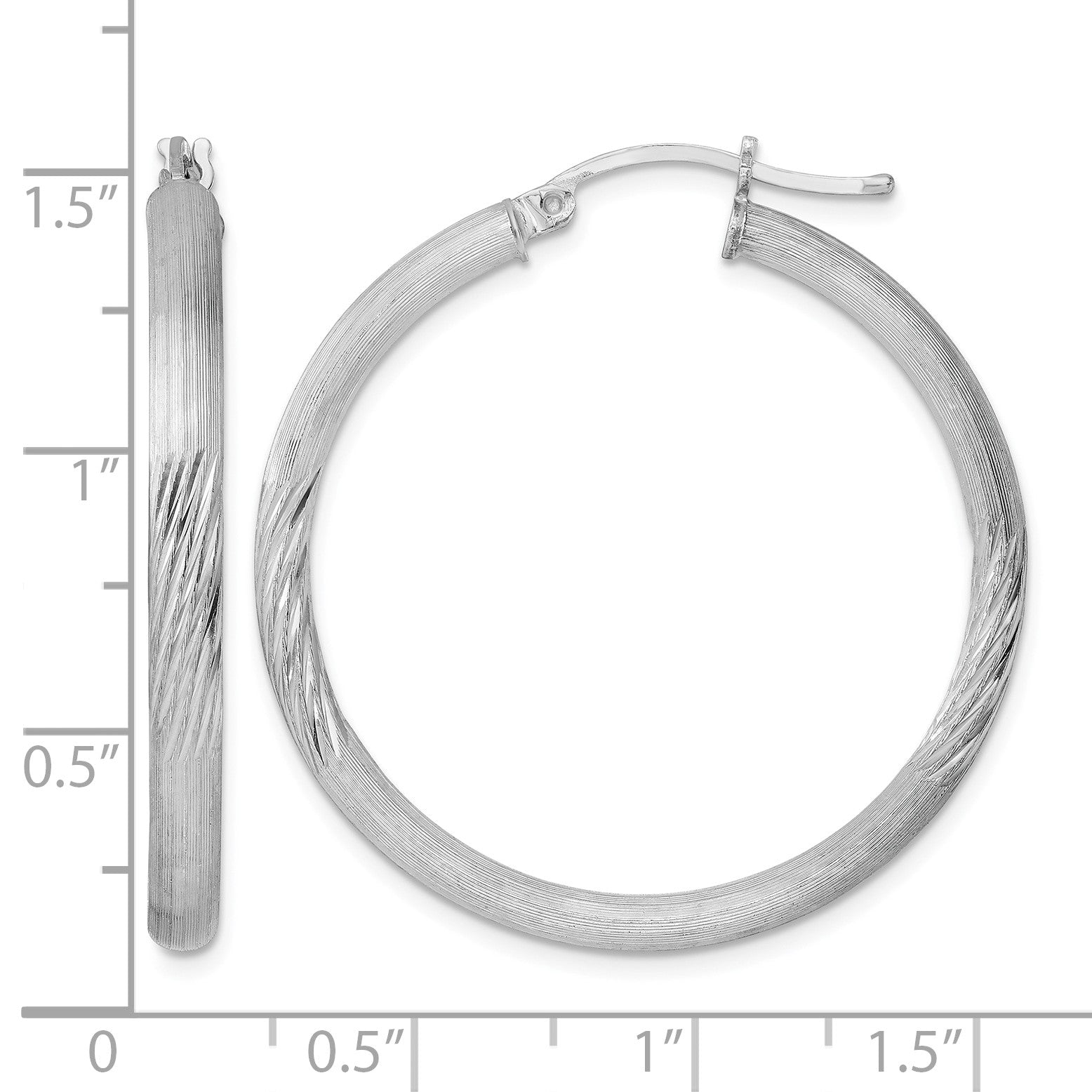 Sterling Silver Rhodium-plated 3mm Polished/Satin Diamond-cut Hoop Earrings