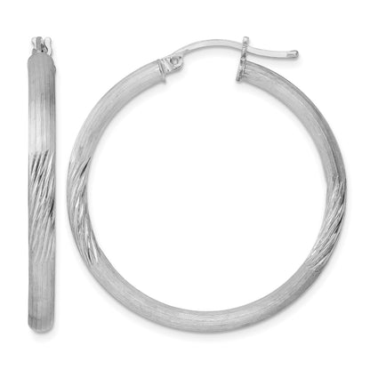 Sterling Silver Rhodium-plated 3mm Polished/Satin Diamond-cut Hoop Earrings