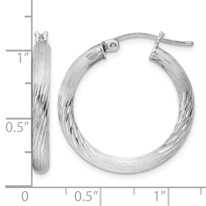 Sterling Silver Rhodium-plated 3mm Polished/Satin Diamond-cut Hoop Earrings